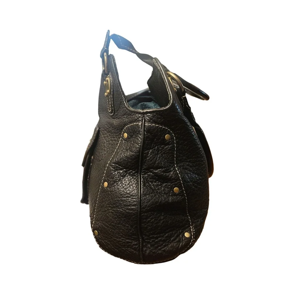 Michael Kors‎ Black Pebbled Leather Shoulder Bag Gold Logo Hardware Handbag